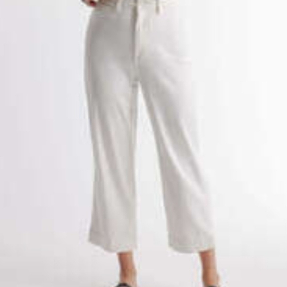 New Quince Stretch Cotton Twill Wide-Leg Crop Pant Ivory Sz 25